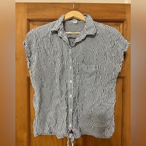 Button-Front Stripe Shirt - Gray and White